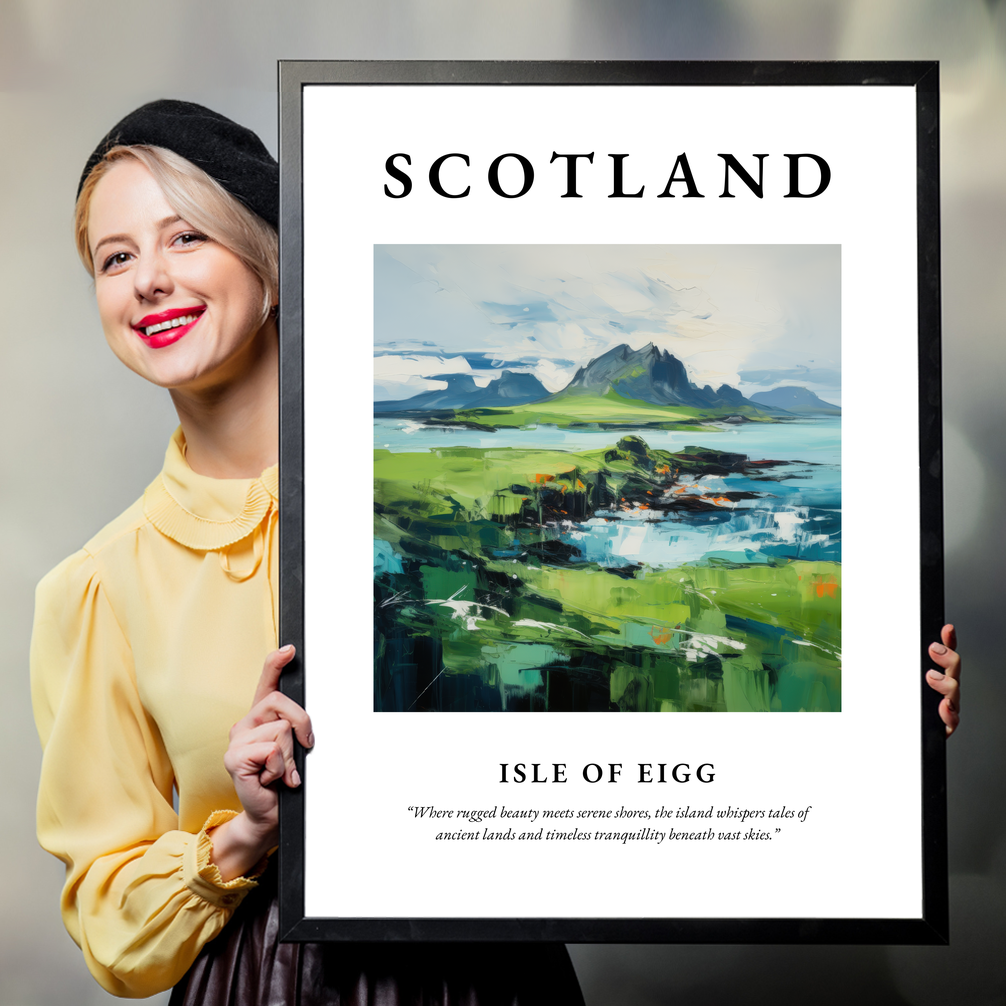 Person holding a poster of Isle of Eigg