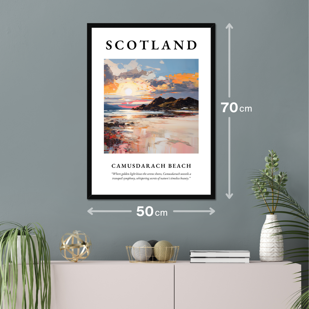 Poster of Camusdarach Beach hanging on a wall