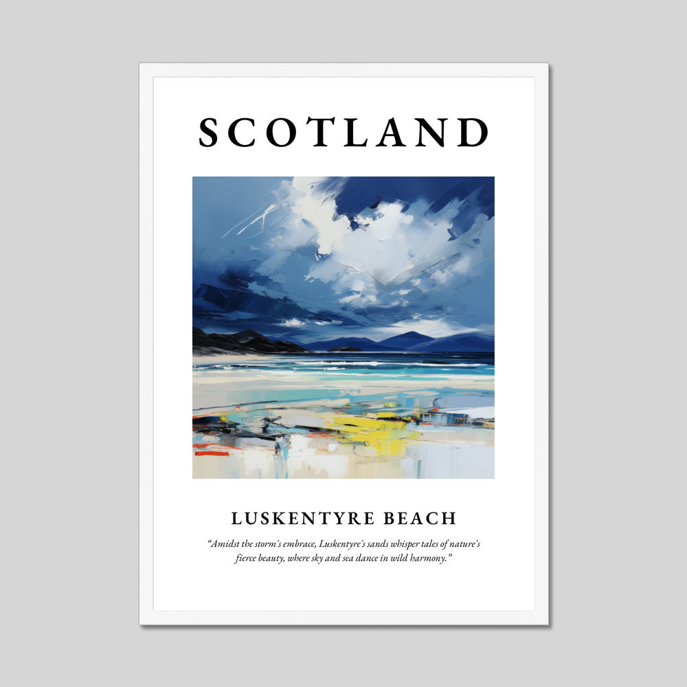 Poster in a white frame with the word Scotland