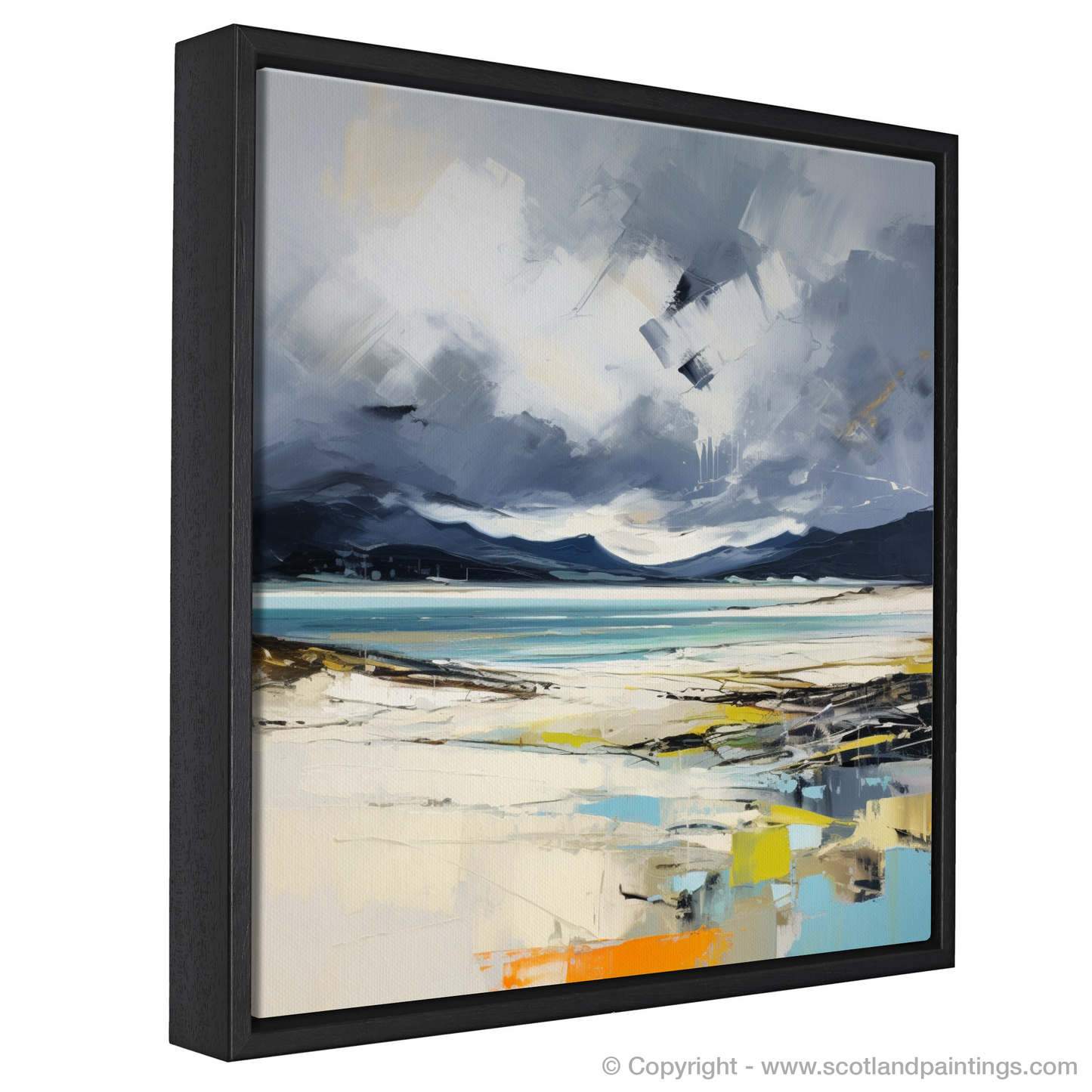 Painting and Art Print of Luskentyre Beach with a stormy sky entitled "Storm's Embrace at Luskentyre Beach".