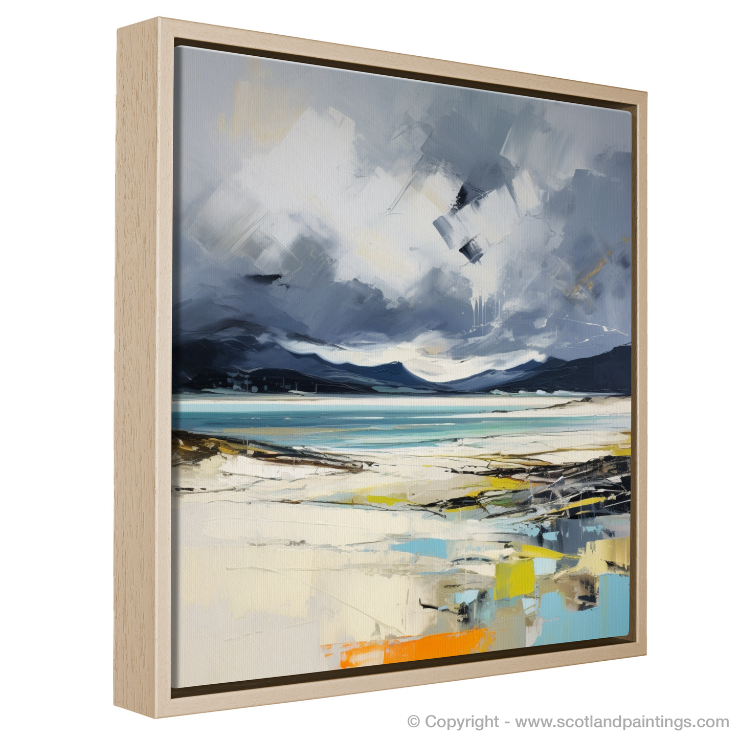 Painting and Art Print of Luskentyre Beach with a stormy sky entitled "Storm's Embrace at Luskentyre Beach".
