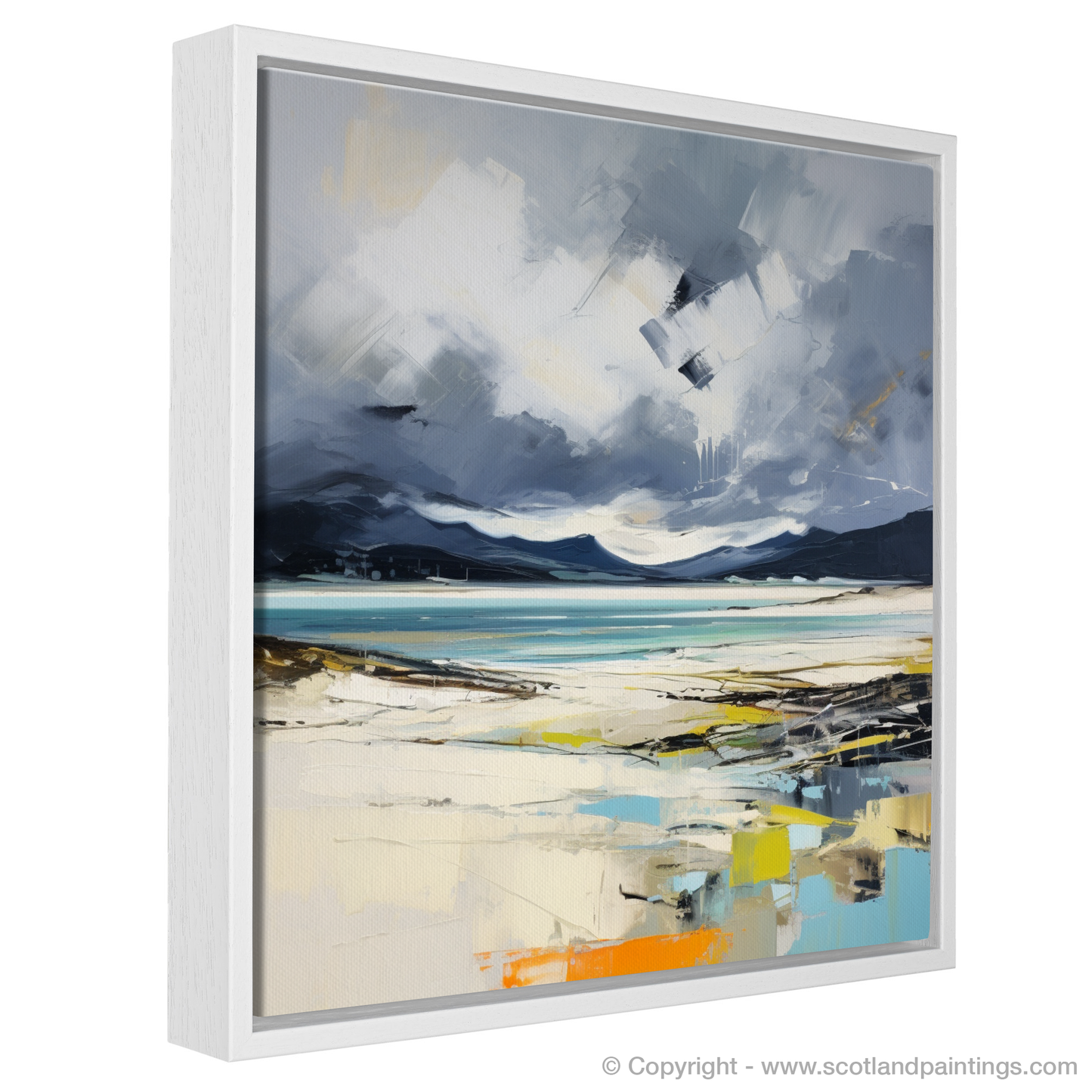 Painting and Art Print of Luskentyre Beach with a stormy sky entitled "Storm's Embrace at Luskentyre Beach".