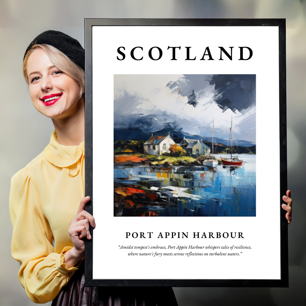 Person holding a poster of Port Appin Harbour