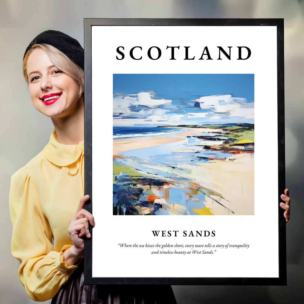 Person holding a poster of West Sands