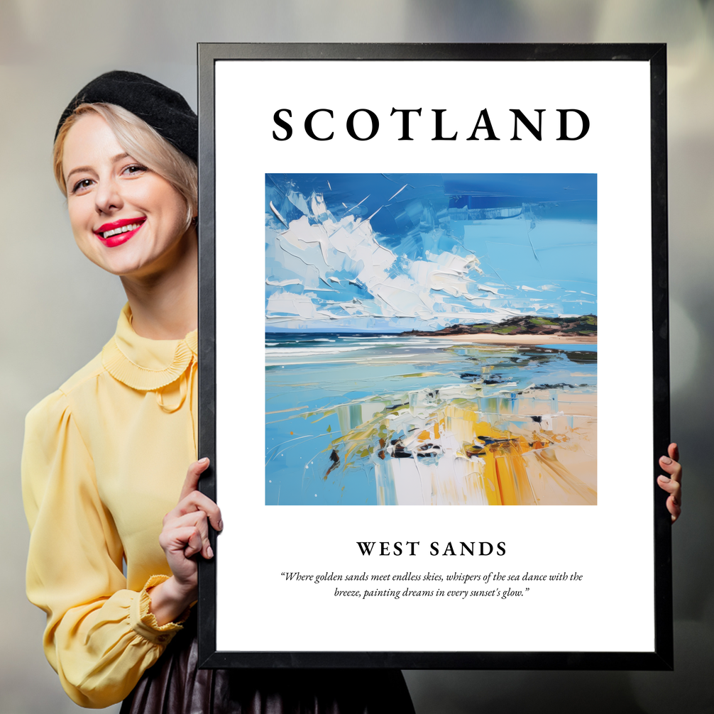 Person holding a poster of West Sands