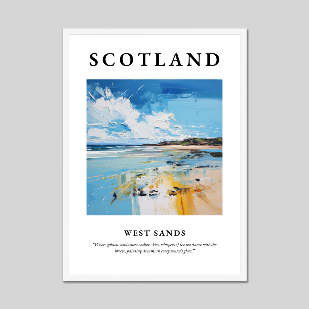 Poster in a white frame with the word Scotland