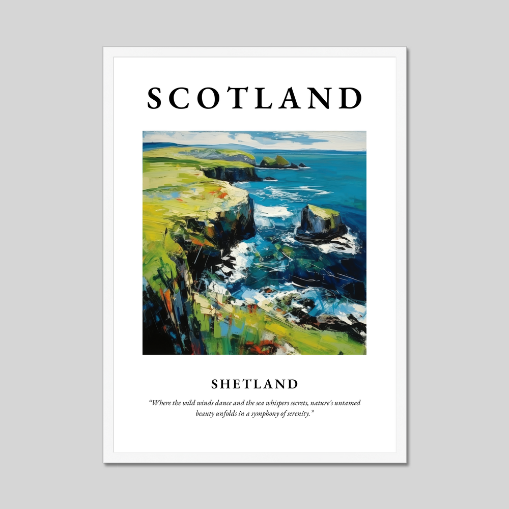 Poster in a white frame with the word Scotland