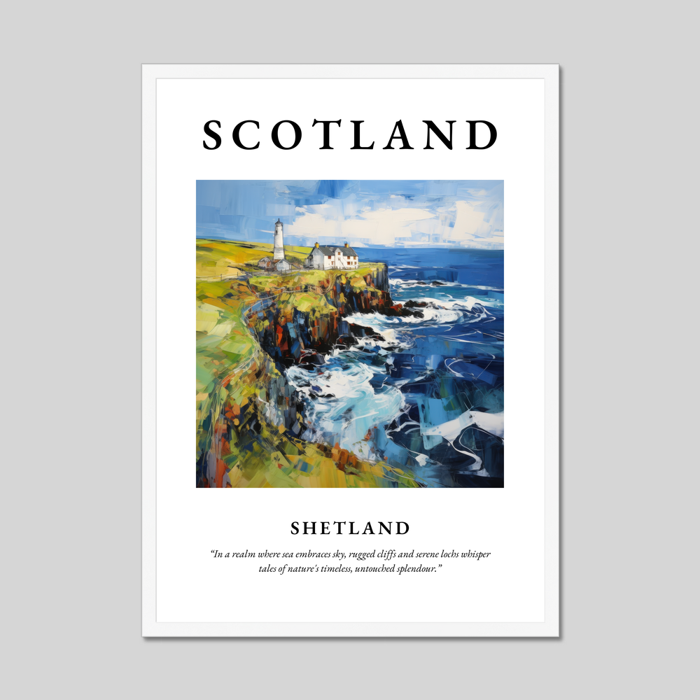 Poster in a white frame with the word Scotland