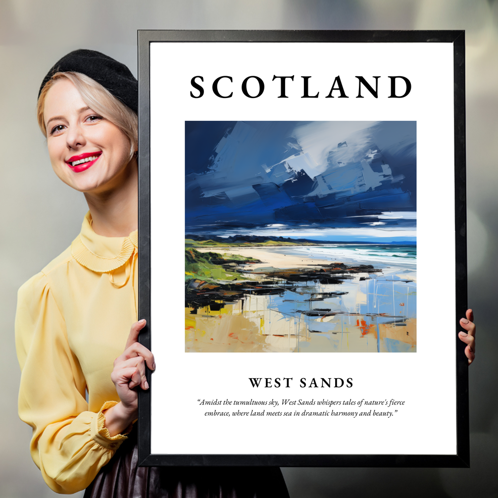 Person holding a poster of West Sands