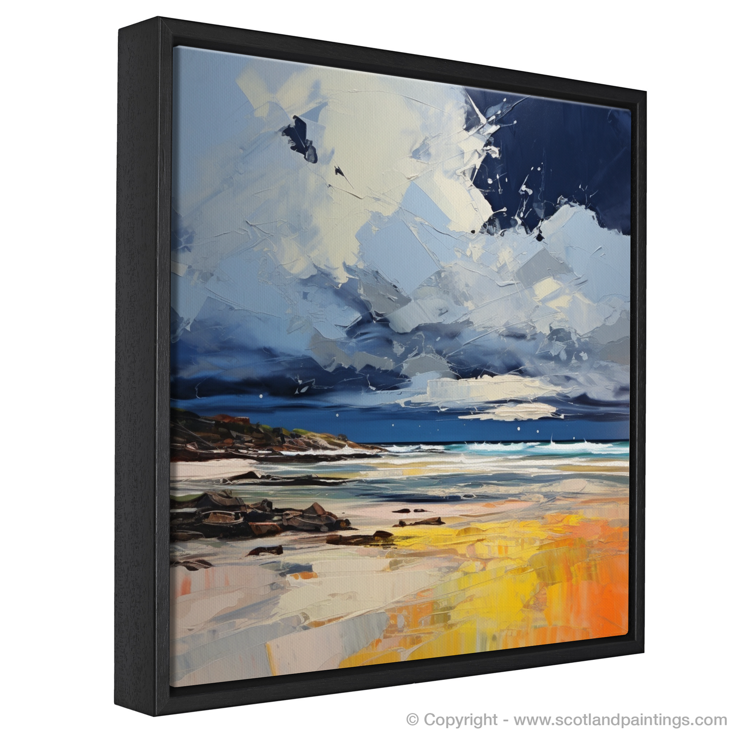 Painting and Art Print of West Sands with a stormy sky entitled "Tempest Over West Sands: An Expressionist Ode to Scotland's Coastal Majesty".