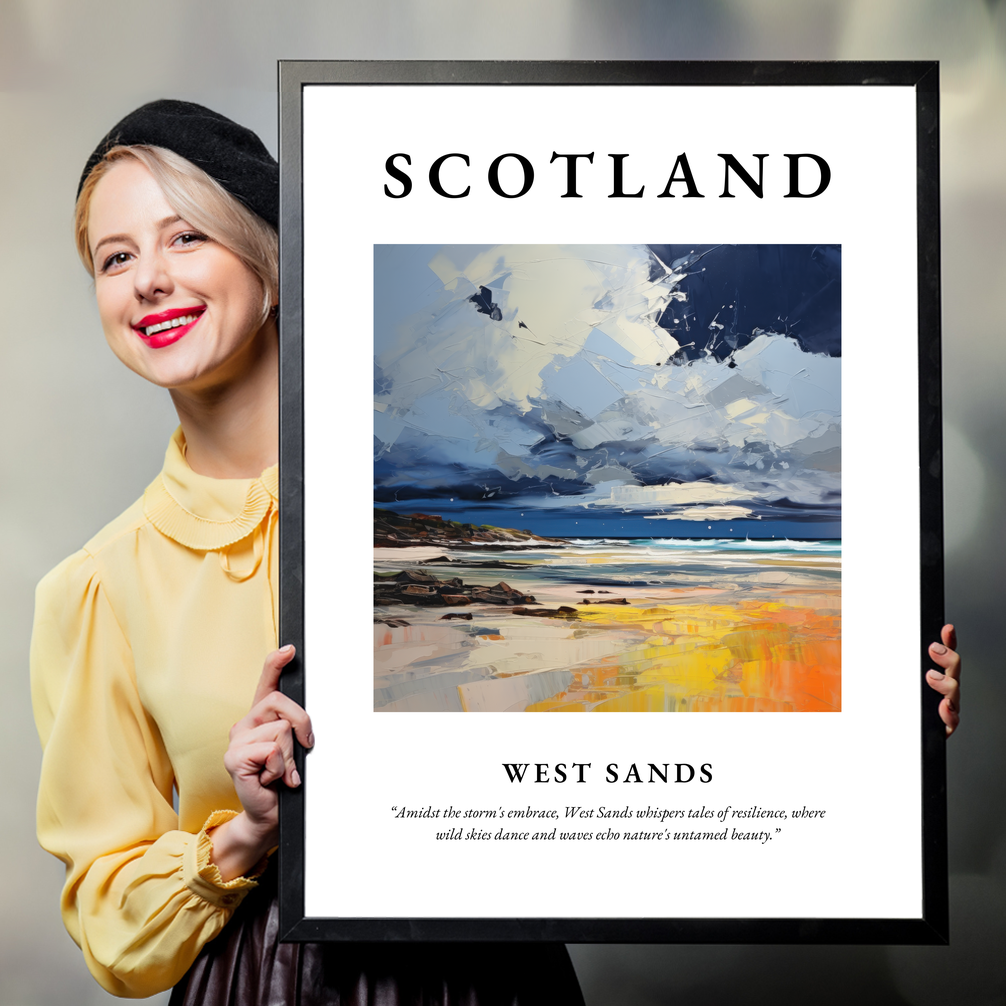 Person holding a poster of West Sands
