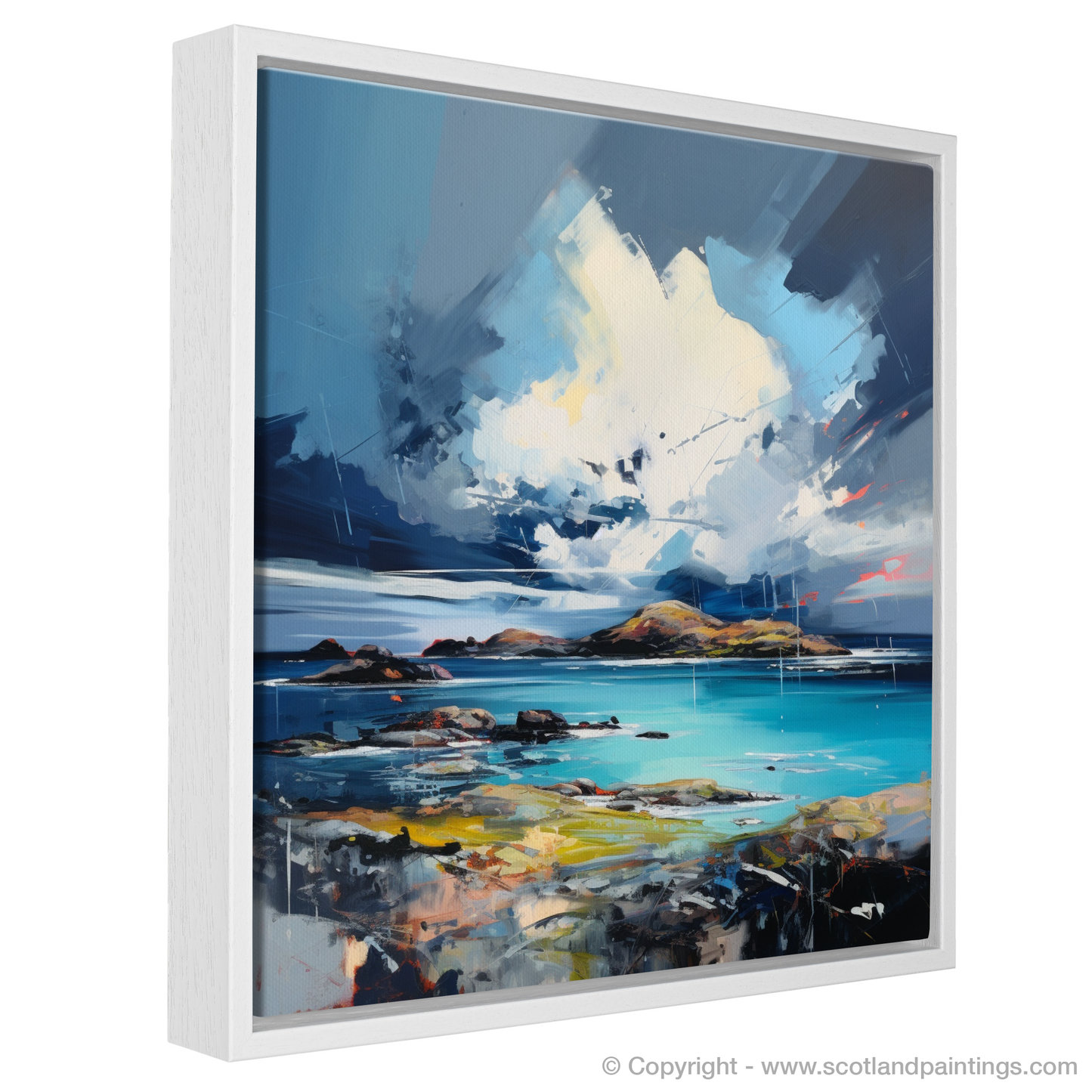Painting and Art Print of Achmelvich Bay with a stormy sky entitled "Tempestuous Achmelvich: An Expressionist Ode to Scottish Shores".