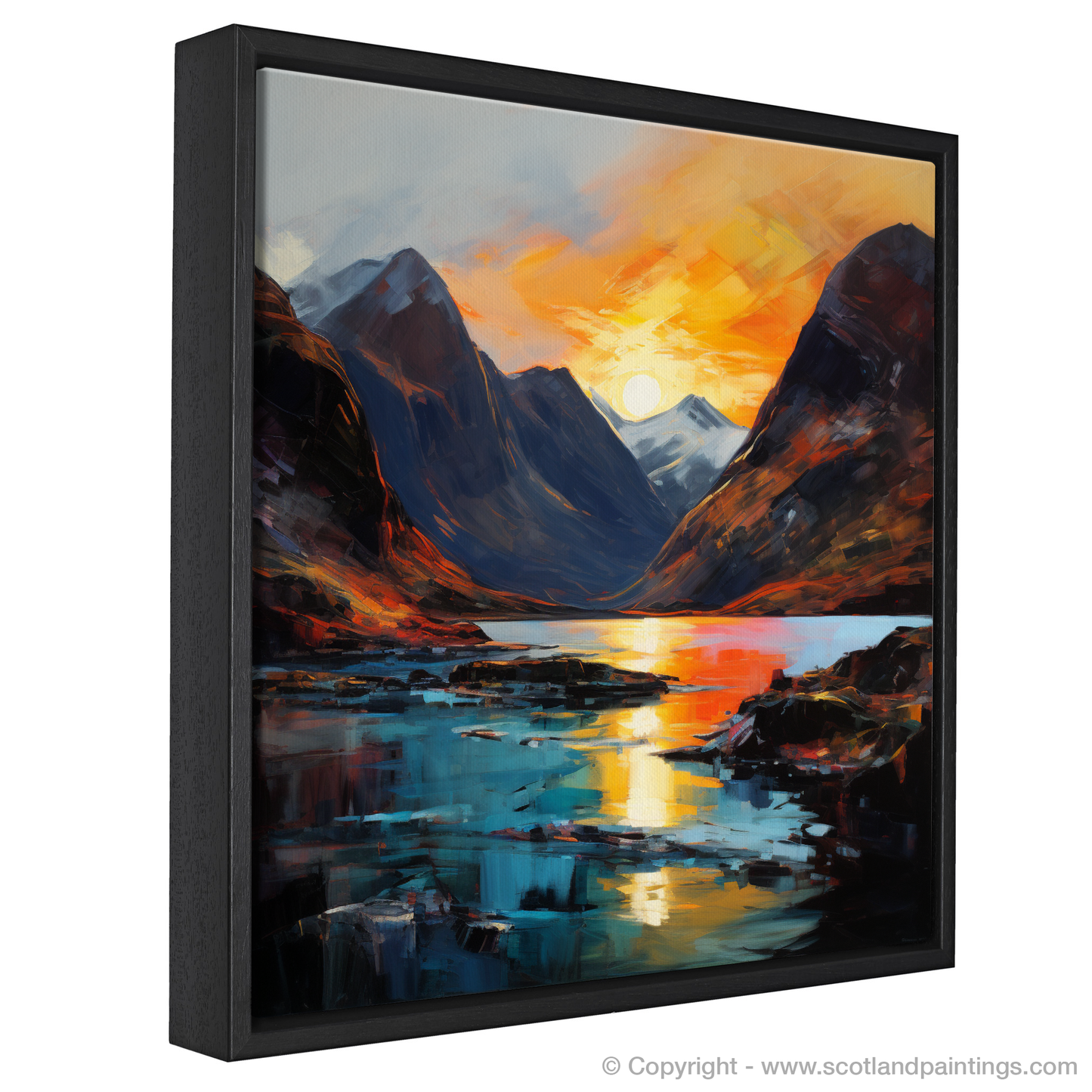 Painting and Art Print of Loch Coruisk at sunset entitled "Highland Sunset Symphony: An Expressionist Ode to Loch Coruisk".