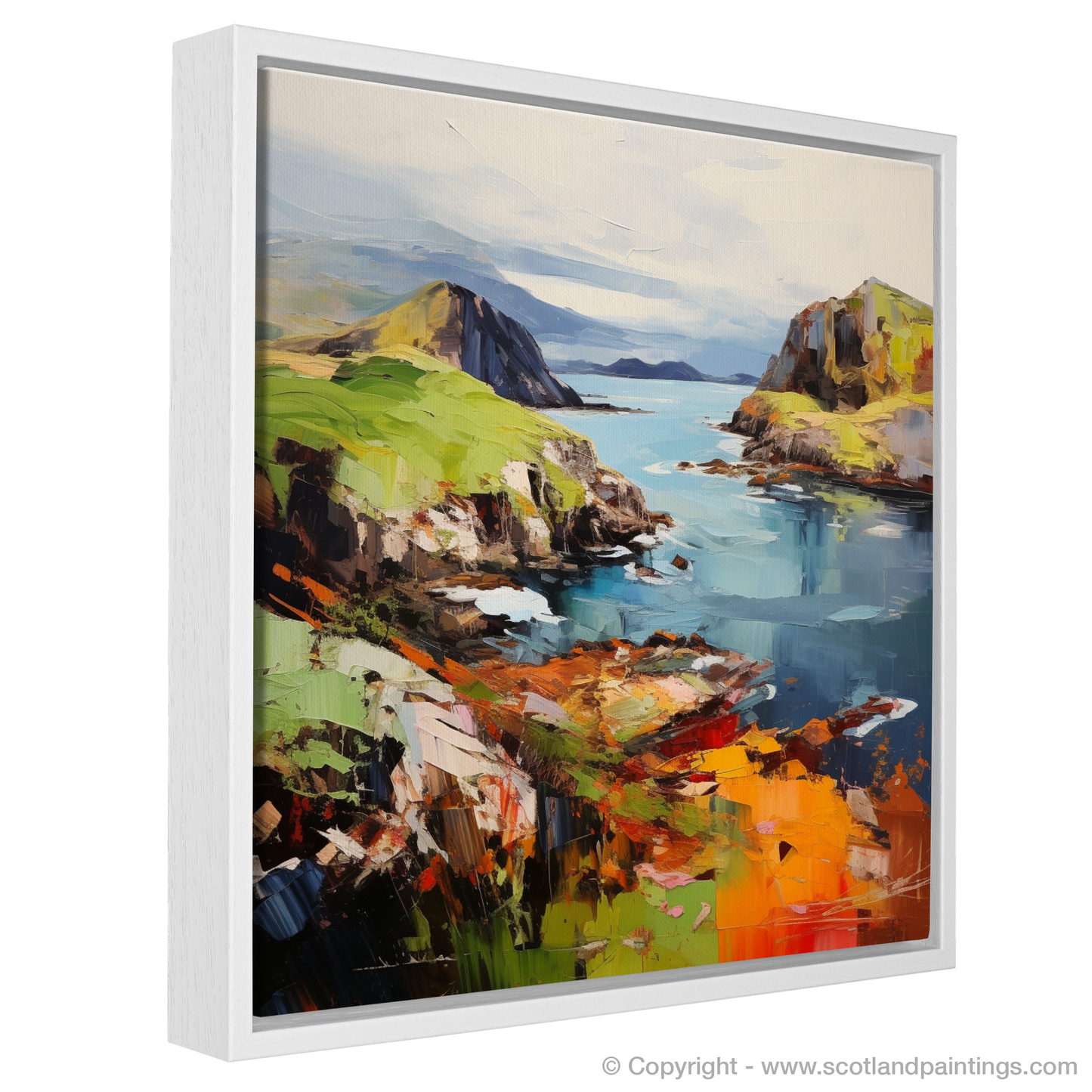 Painting and Art Print of Easdale Sound, Easdale, Argyll and Bute entitled "Emerald Shores and Rugged Cliffs: An Expressionist Journey Through Easdale Sound".
