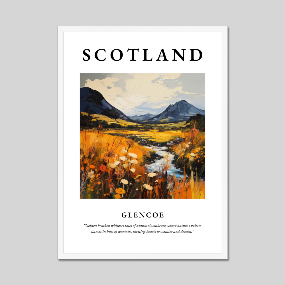 Poster in a white frame with the word Scotland