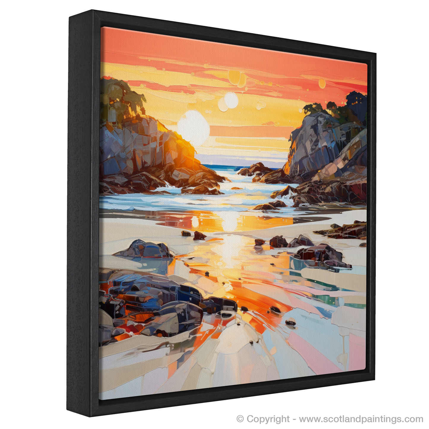 Painting and Art Print of Coral Beach at golden hour. Golden Hour at Coral Beach - An Expressionist Ode to Scotland's Shores.