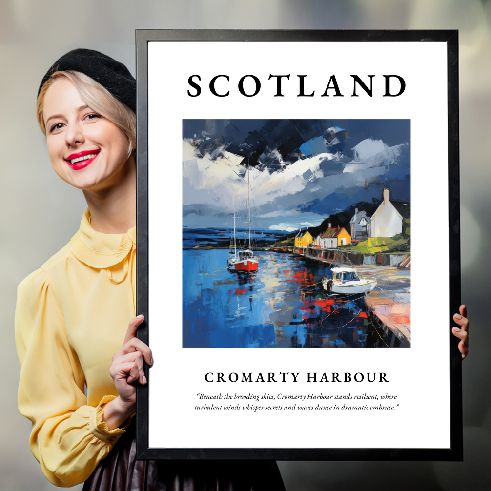 Person holding a poster of Cromarty Harbour