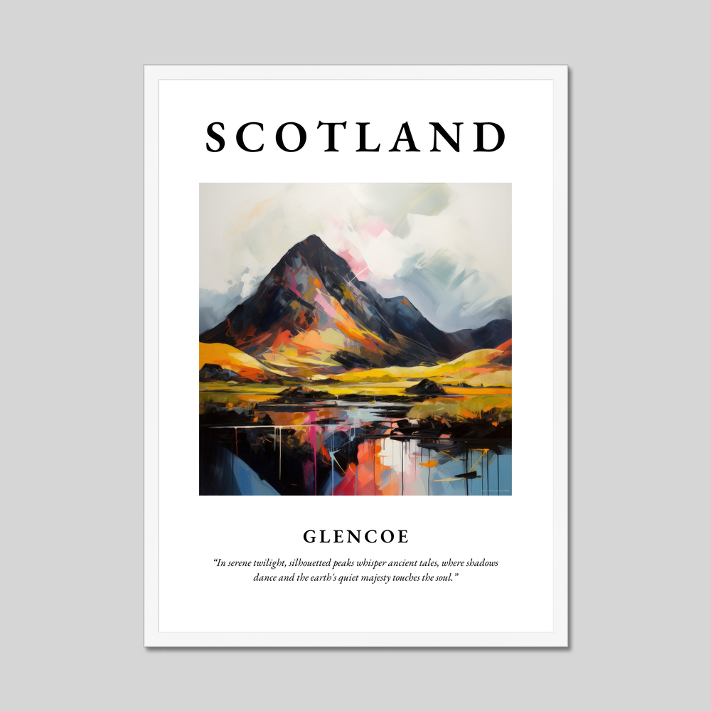 Poster in a white frame with the word Scotland