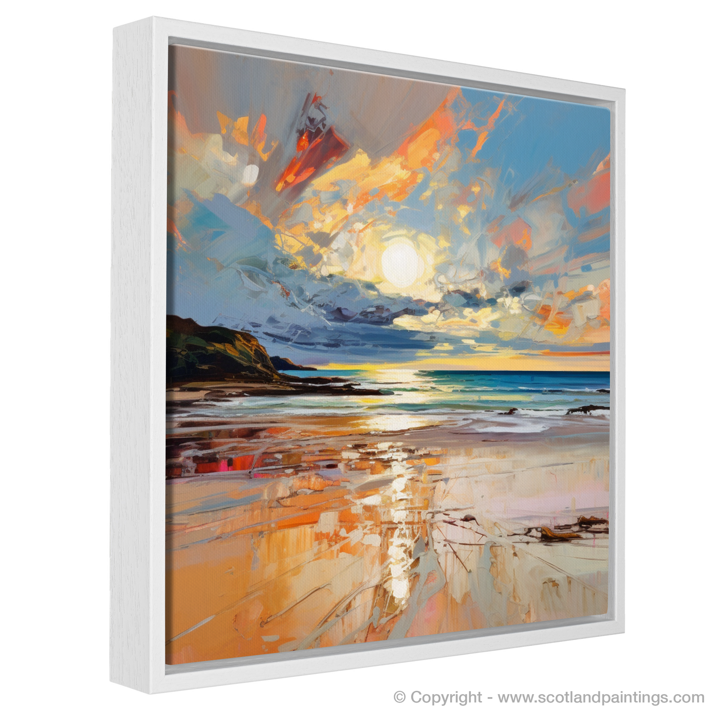 Painting and Art Print of Gullane Beach at sunset entitled "Gullane Beach at Sunset: An Expressionist Ode to Scottish Shores".