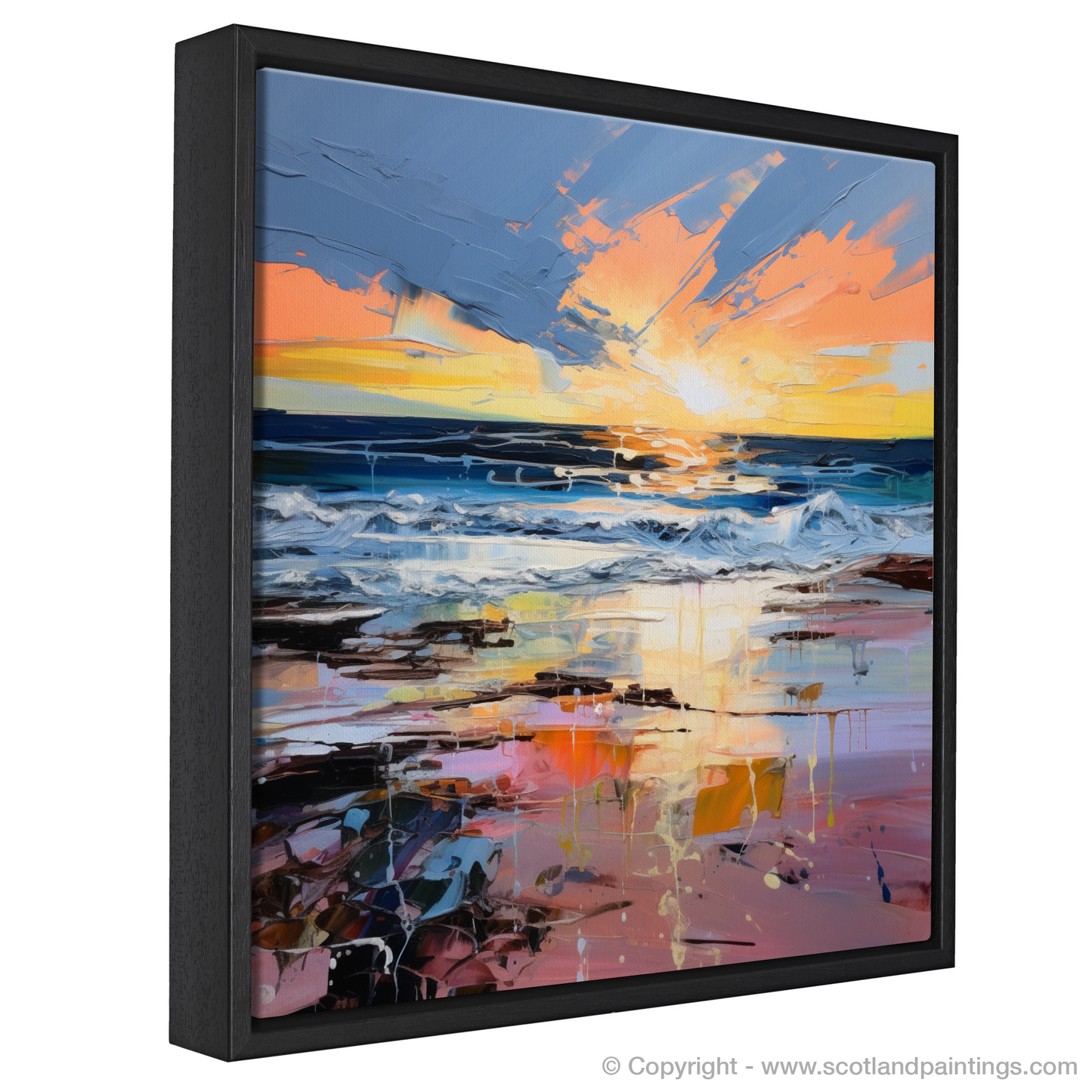 Painting and Art Print of Gullane Beach at sunset entitled "Sunset Serenade at Gullane Beach".