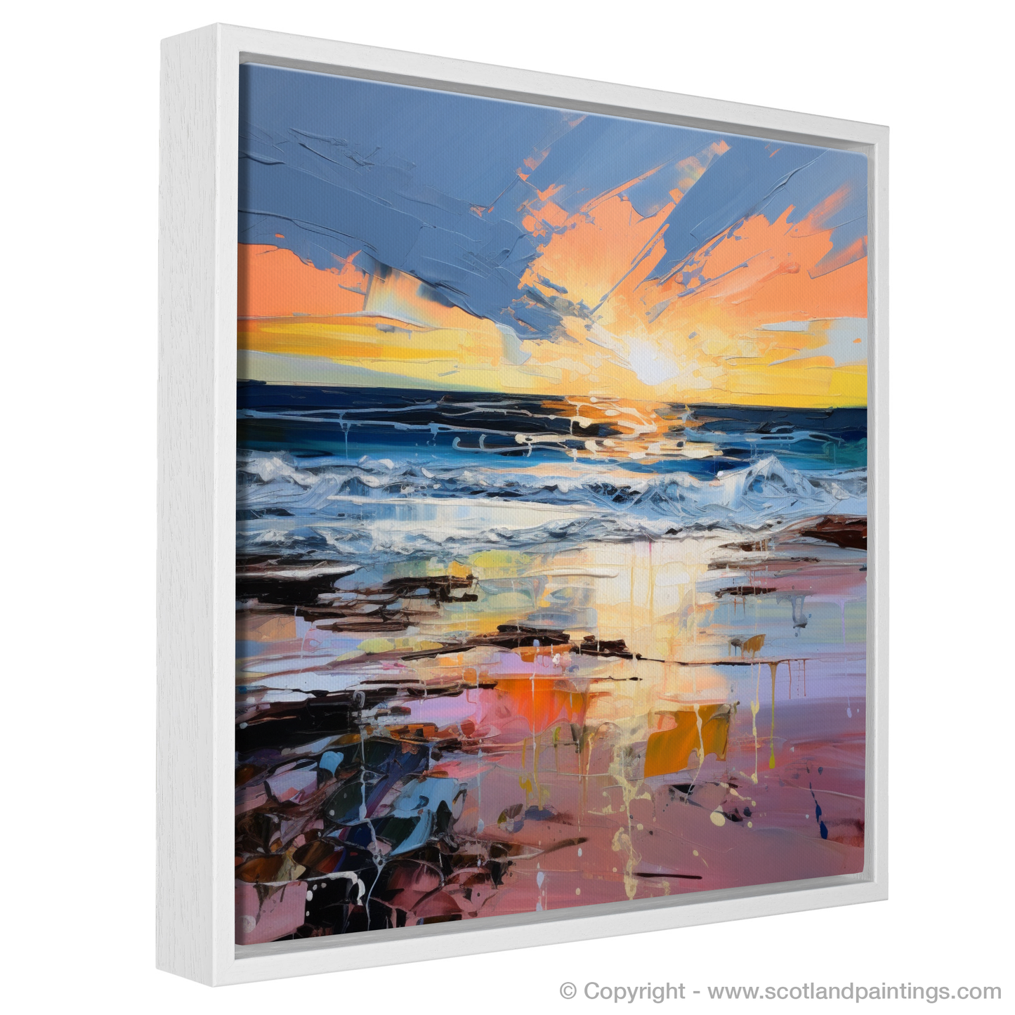Painting and Art Print of Gullane Beach at sunset entitled "Sunset Serenade at Gullane Beach".