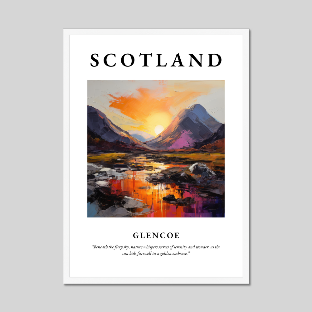 Poster in a white frame with the word Scotland