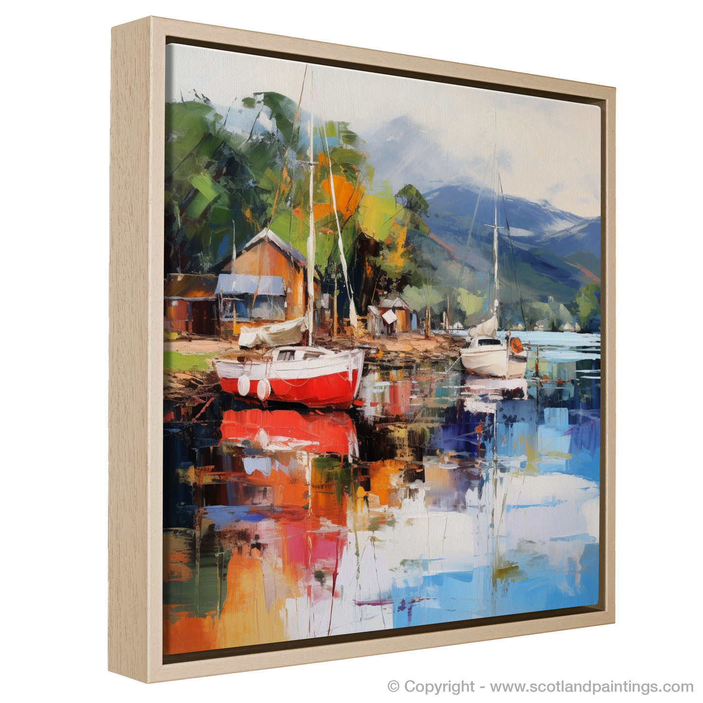 Painting and Art Print of Balmaha Harbour, Loch Lomond entitled "Vibrant Essence of Balmaha Harbour".