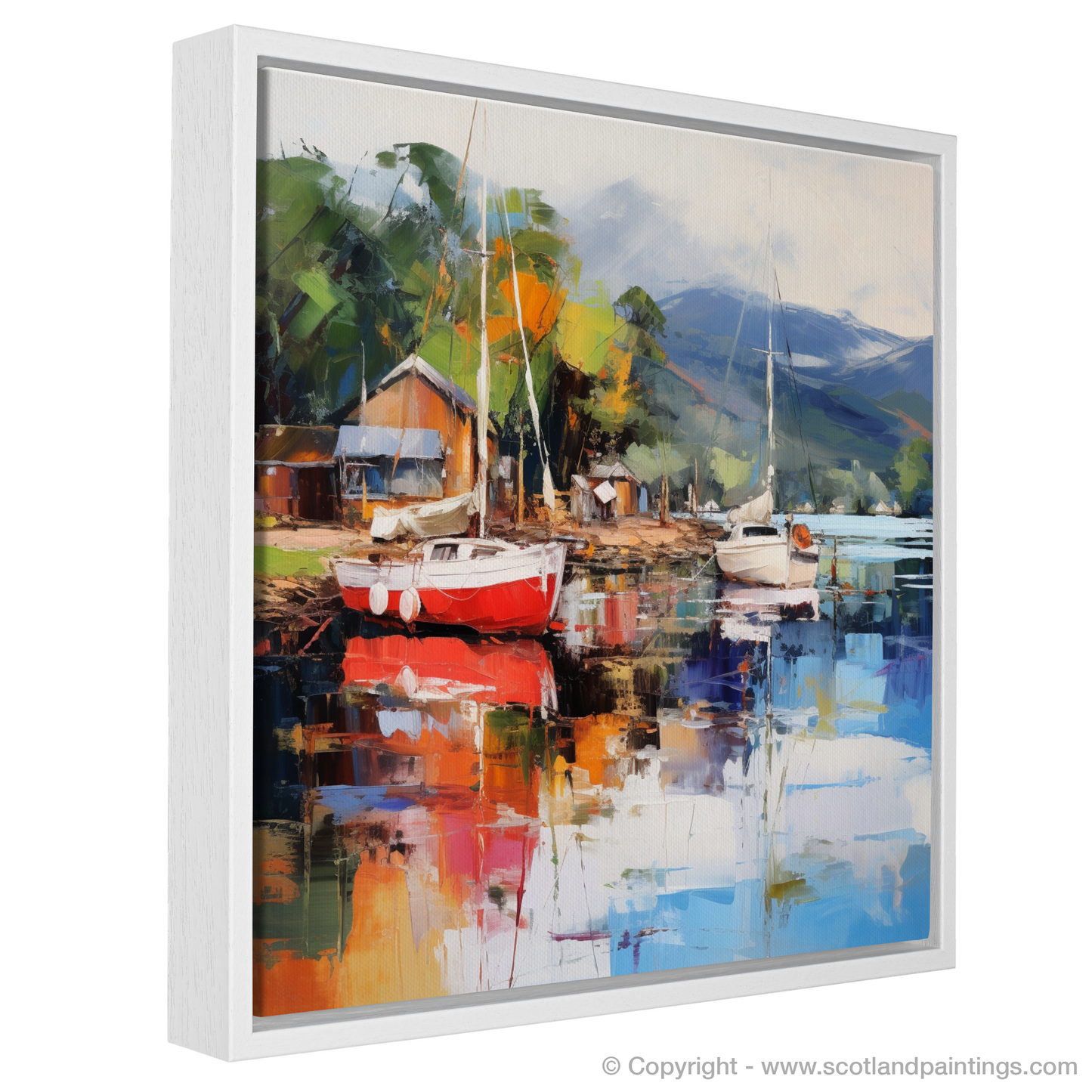 Painting and Art Print of Balmaha Harbour, Loch Lomond entitled "Vibrant Essence of Balmaha Harbour".