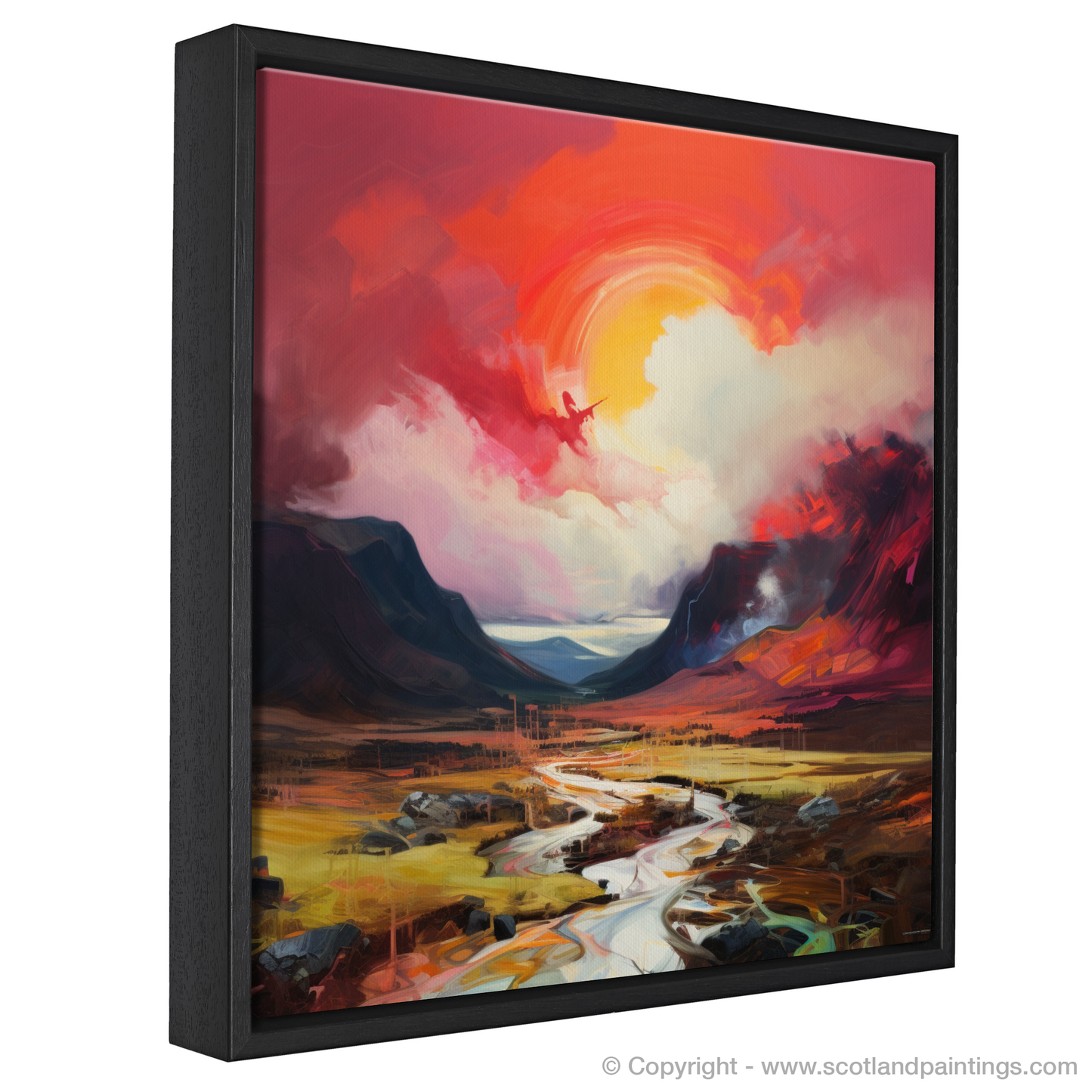 Painting and Art Print of Crimson clouds over valley in Glencoe entitled "Crimson Clouds over Glencoe Valley".