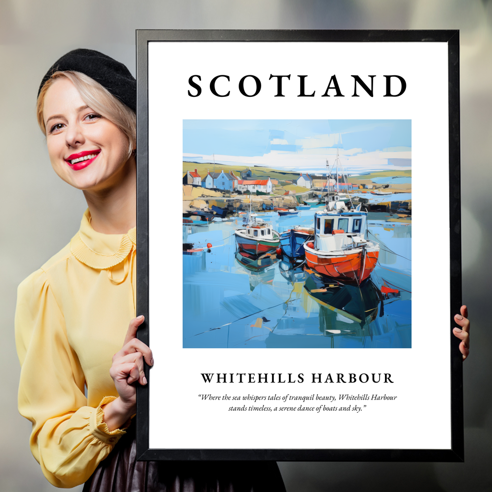 Person holding a poster of Whitehills Harbour