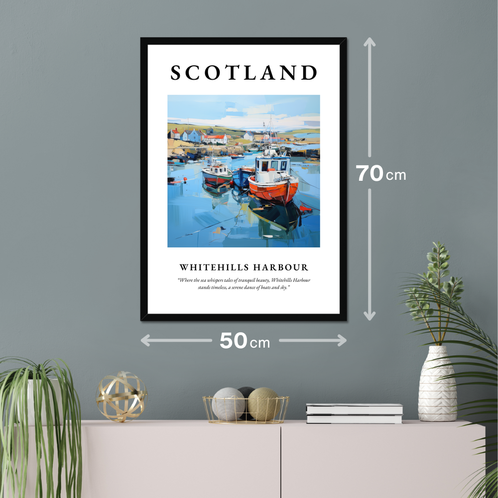 Poster of Whitehills Harbour hanging on a wall
