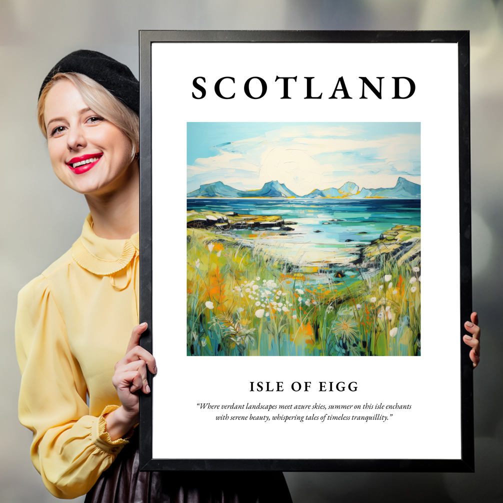 Person holding a poster of Isle of Eigg