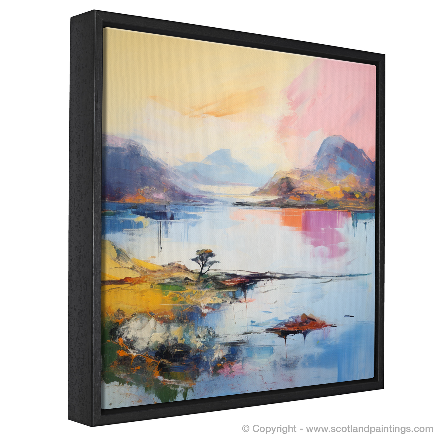 Painting and Art Print of Loch Morar, Highlands in summer entitled "Summer Hues of Loch Morar: An Abstract Highland Reverie".