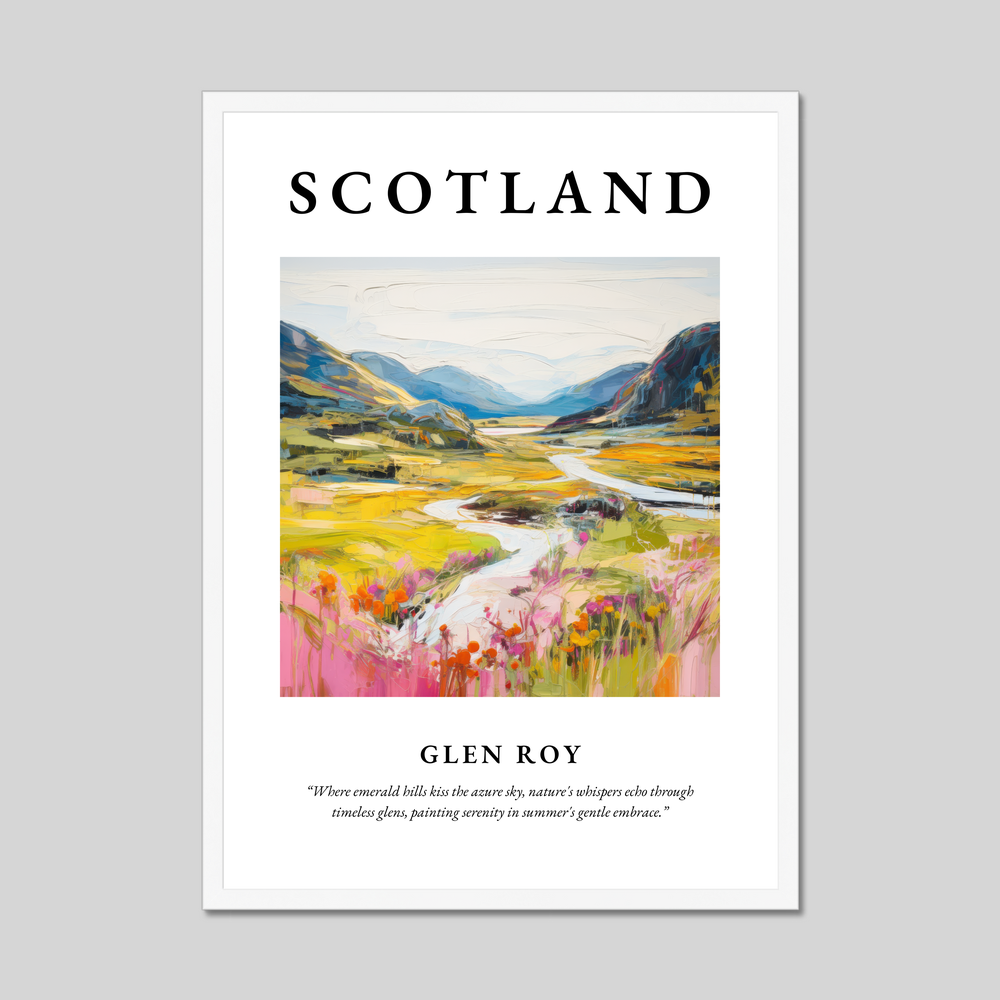 Poster in a white frame with the word Scotland