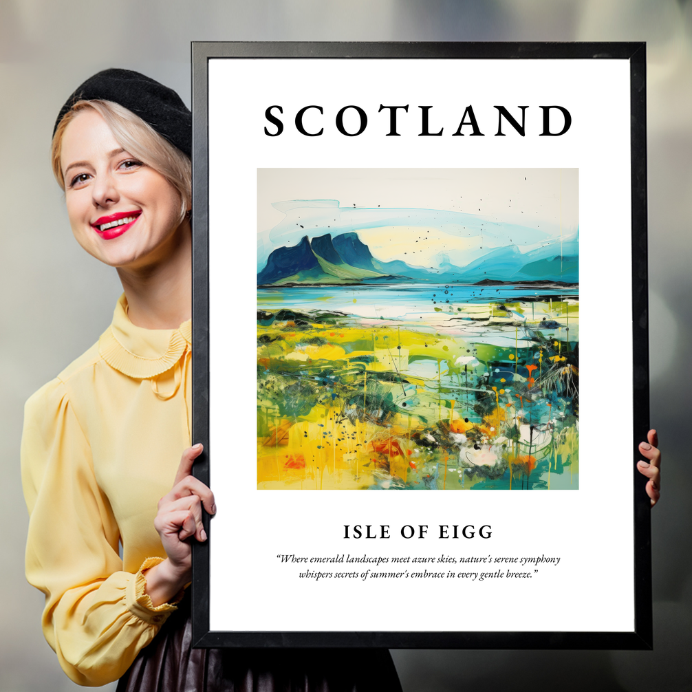 Person holding a poster of Isle of Eigg