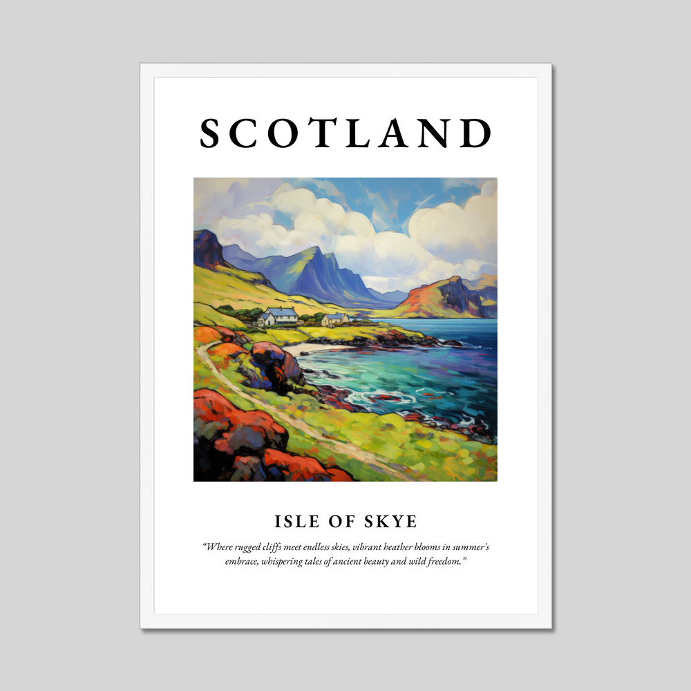 Poster in a white frame with the word Scotland