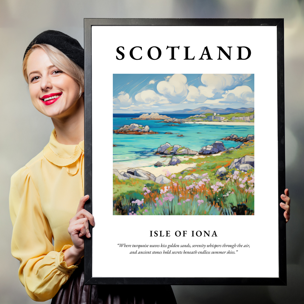 Person holding a poster of Isle of Iona