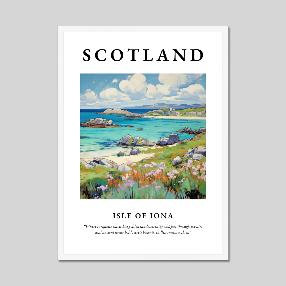 Poster in a white frame with the word Scotland