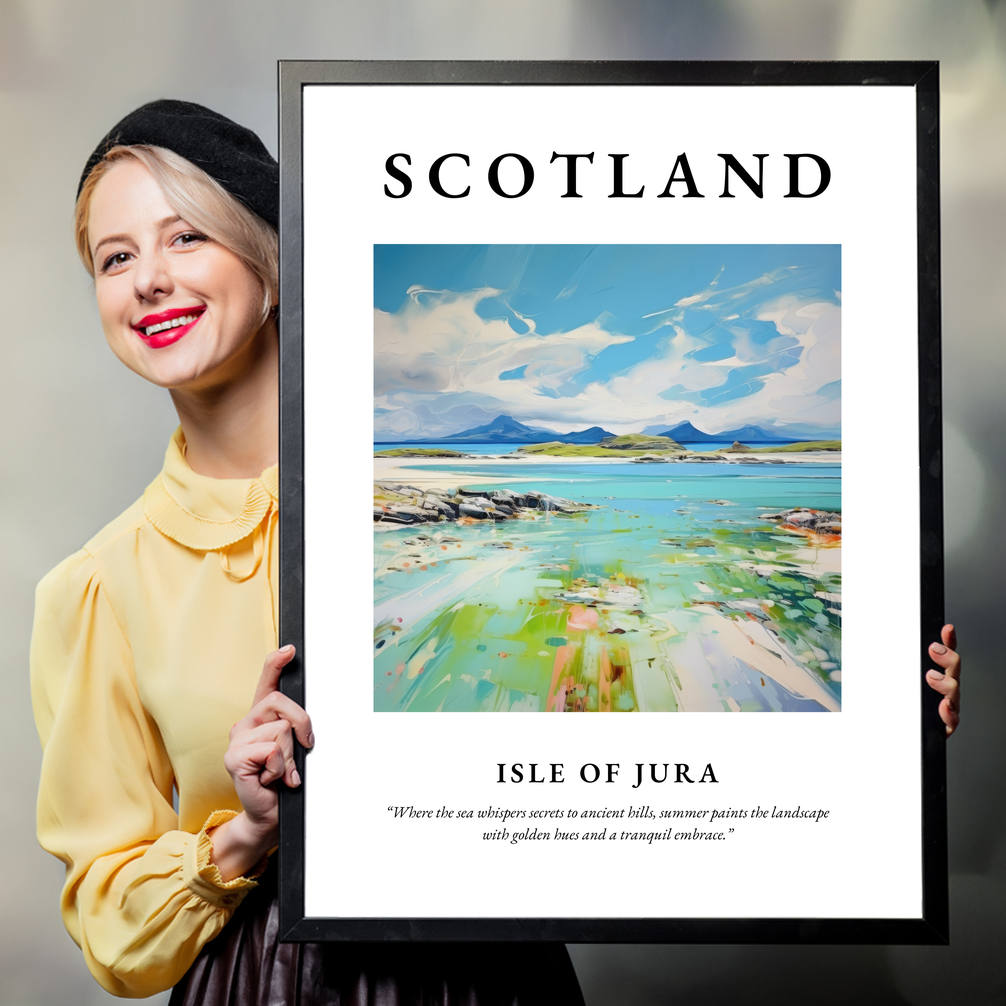 Person holding a poster of Isle of Jura