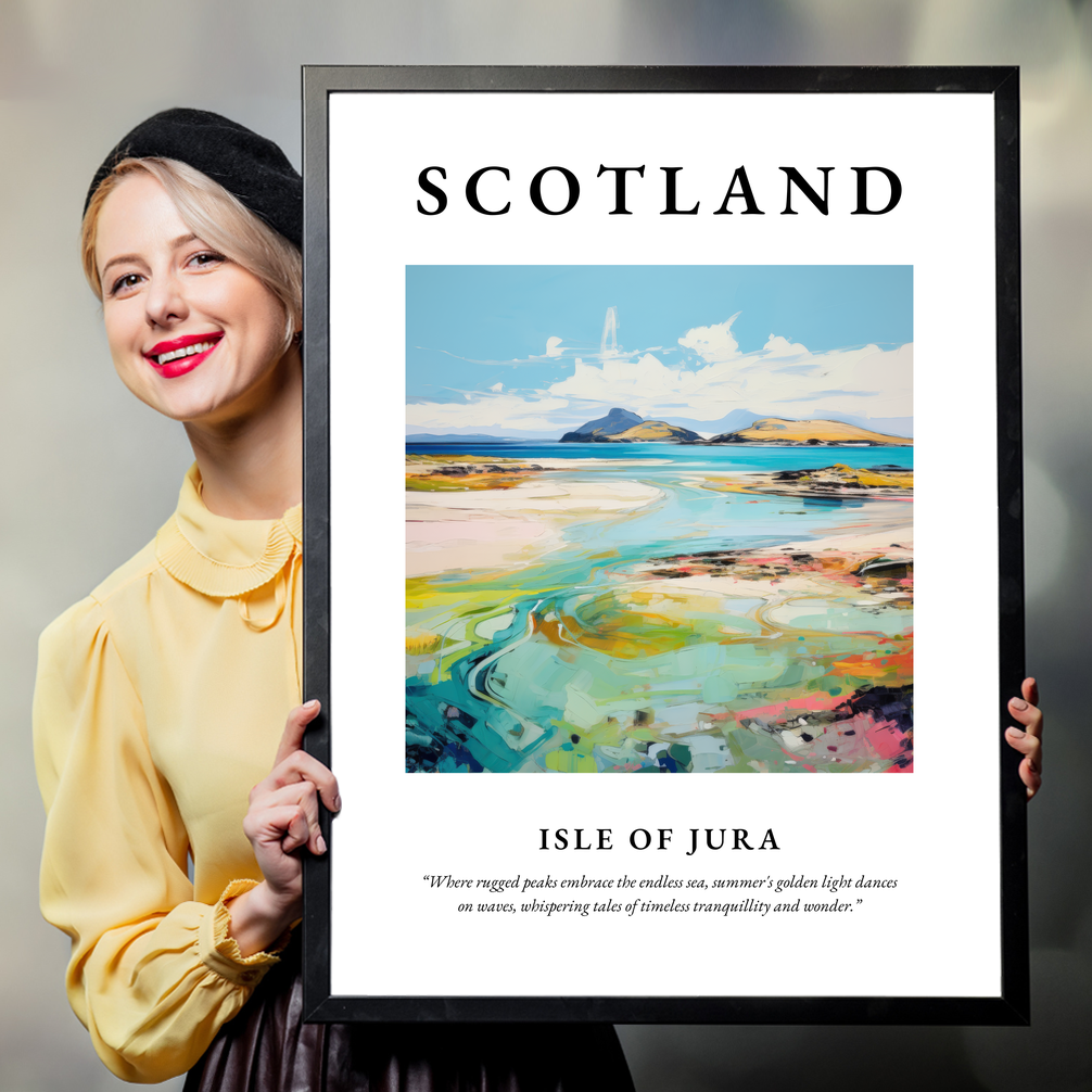Person holding a poster of Isle of Jura