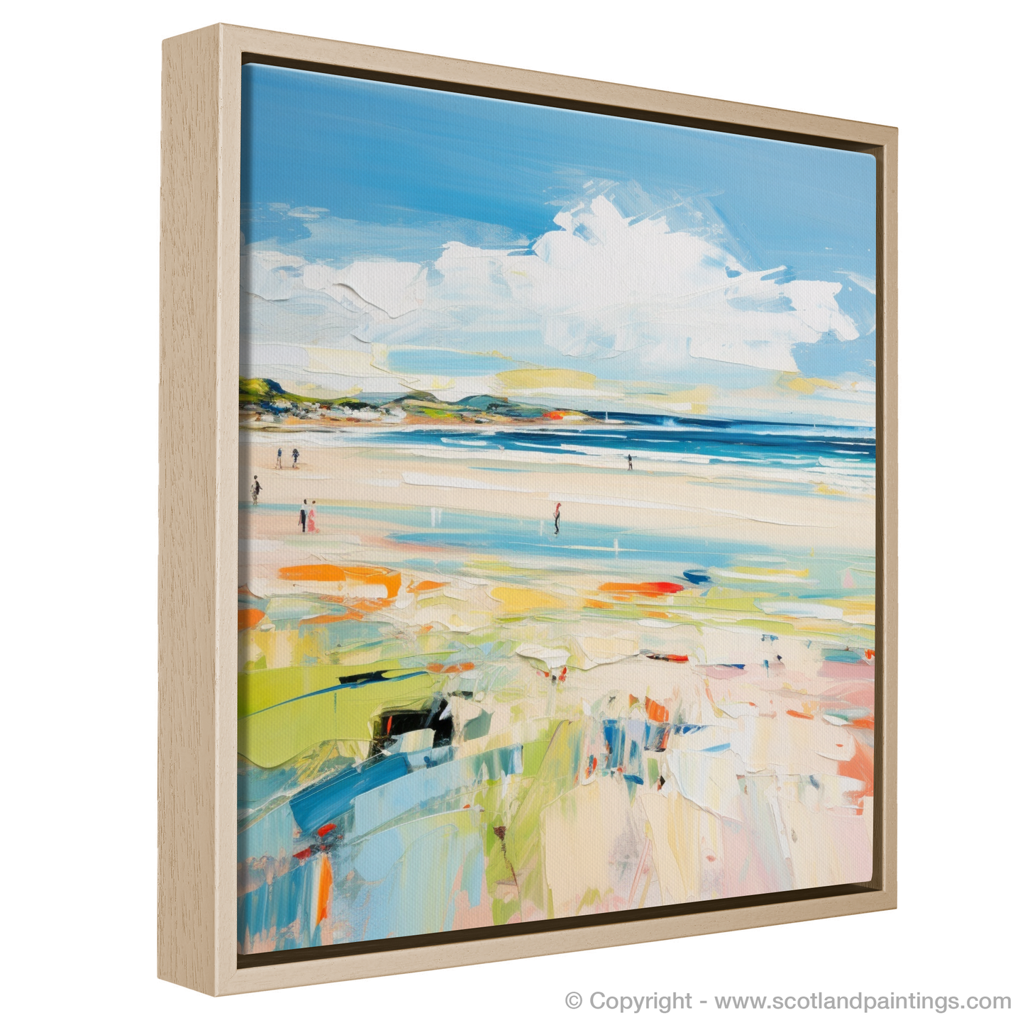 Painting and Art Print of St Cyrus Beach, Aberdeenshire in summer entitled "Summer Serenity at St Cyrus Beach".