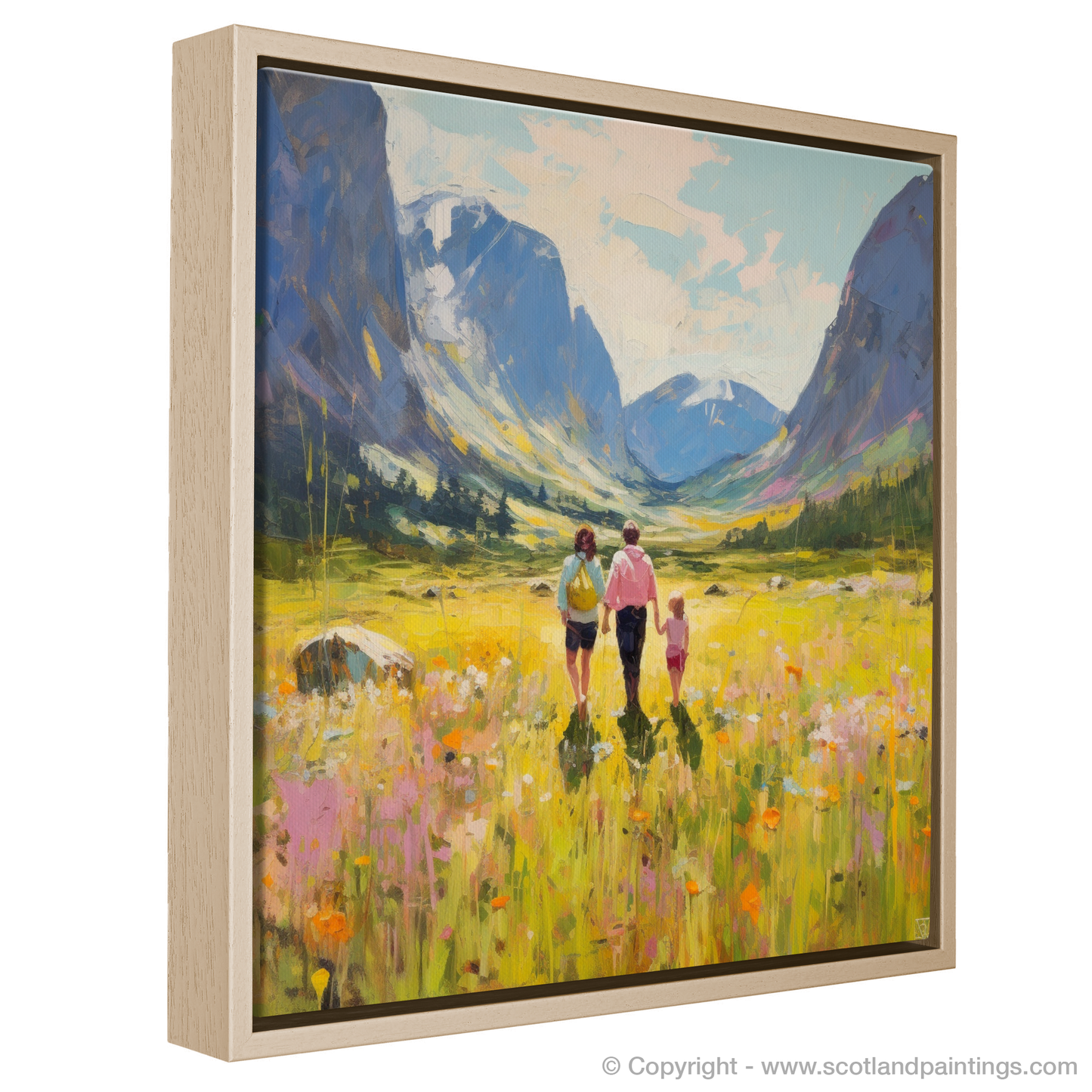 Painting and Art Print of Family in Glencoe during summer entitled "Summer Serenity in Glencoe: A Family's Highland Idyll".