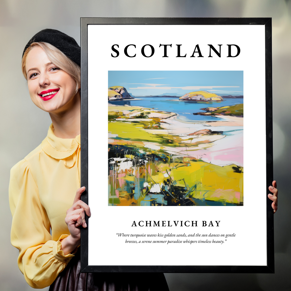 Person holding a poster of Achmelvich Bay