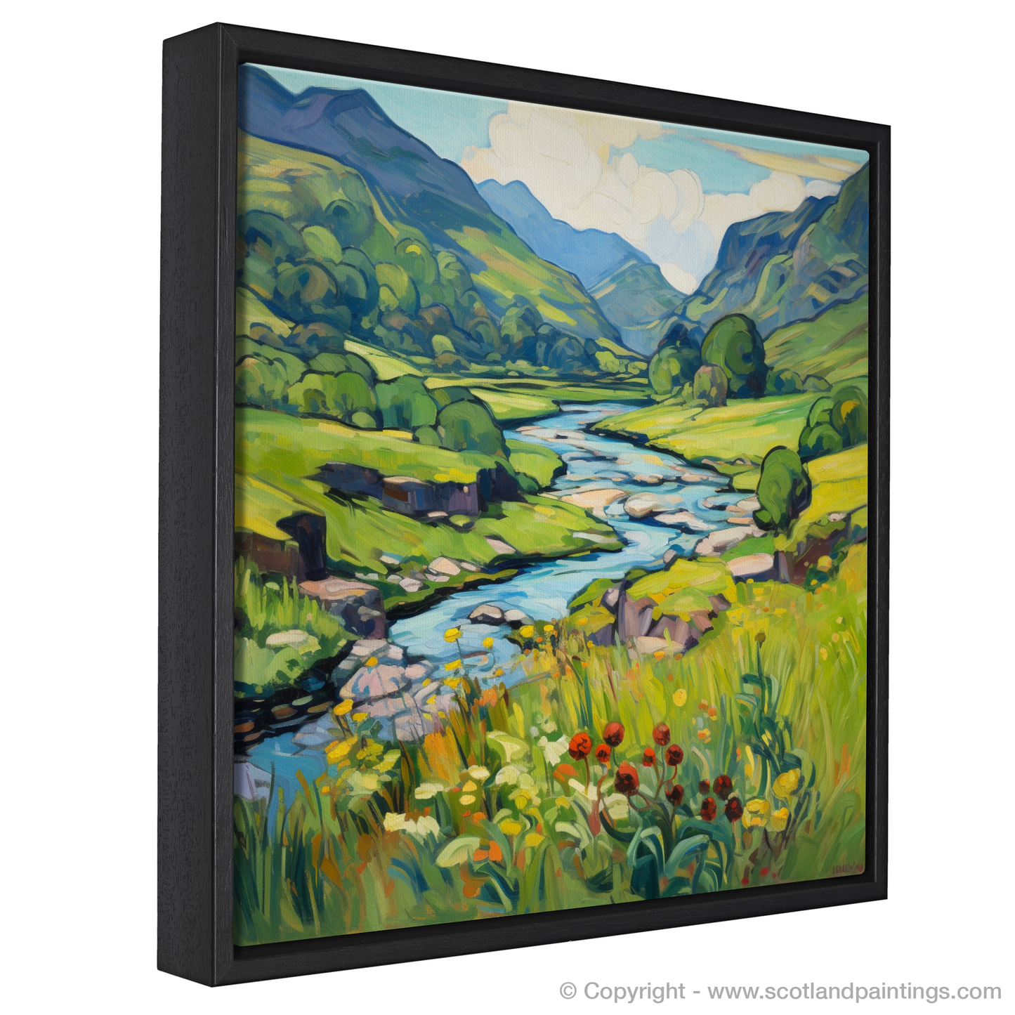 Painting and Art Print of Glen Falloch, Argyll and Bute in summer entitled "Summer Blaze in Glen Falloch: A Fauvist Odyssey".