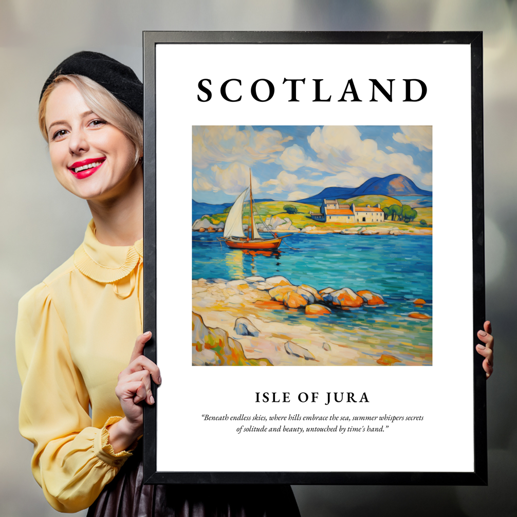 Person holding a poster of Isle of Jura