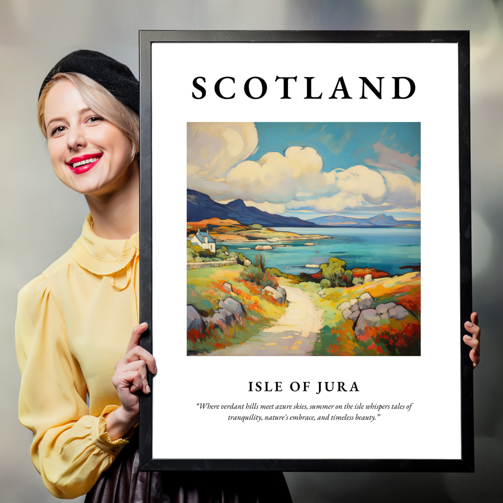 Person holding a poster of Isle of Jura