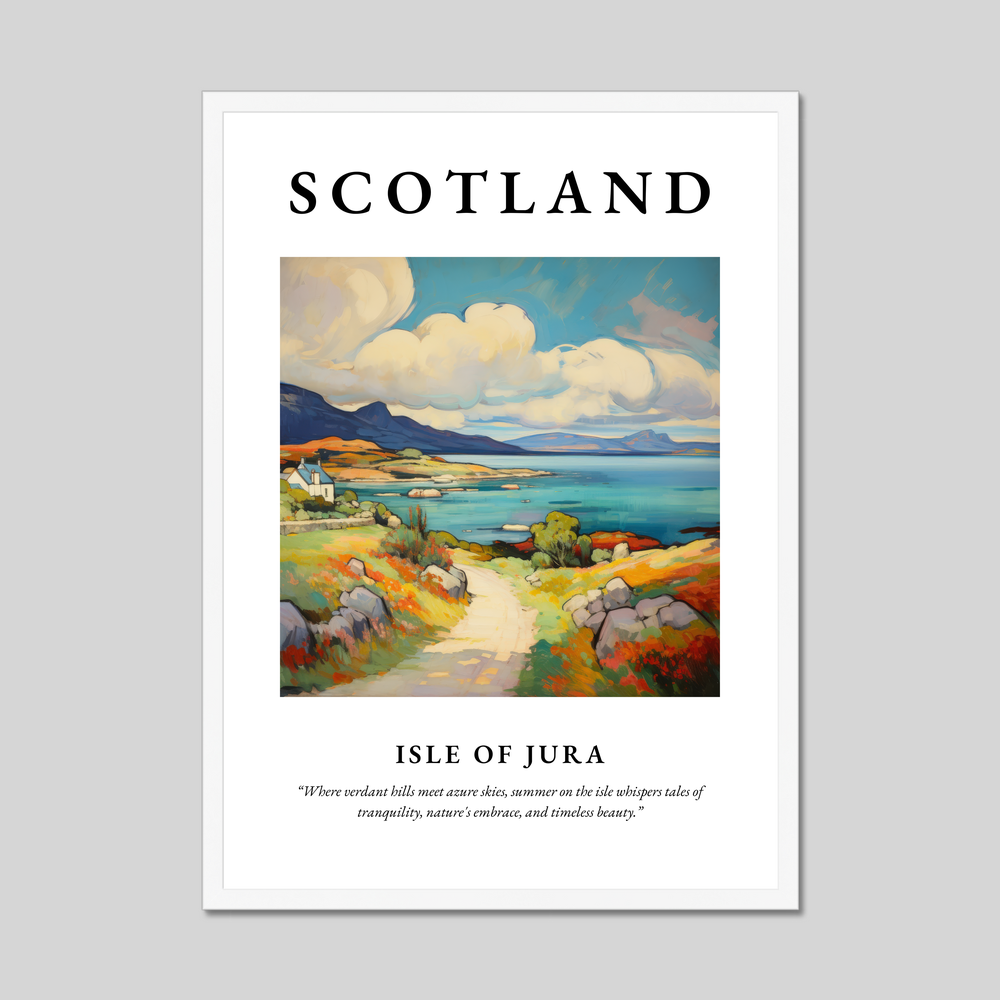 Poster in a white frame with the word Scotland