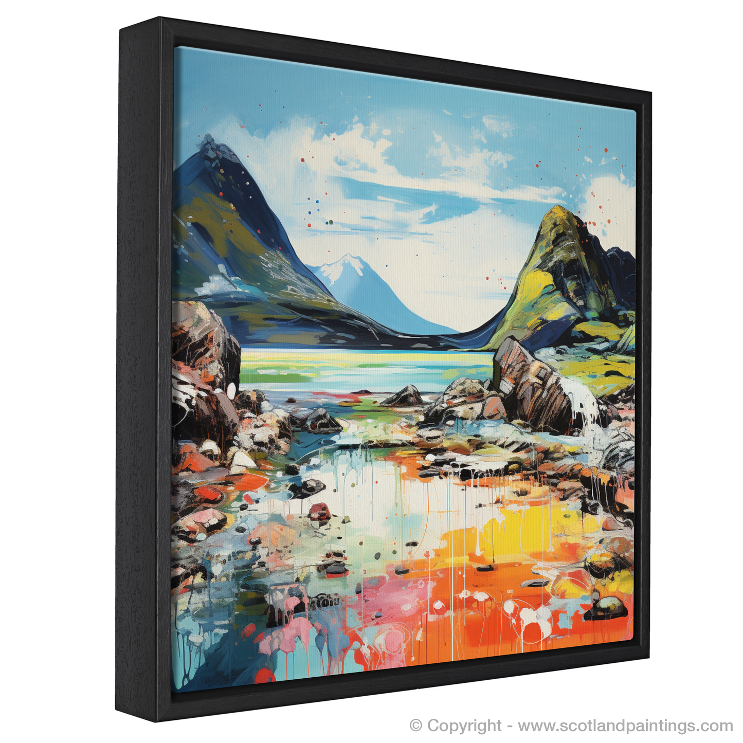 Painting and Art Print of Isle of Rum, Inner Hebrides in summer entitled "Vibrant Summer Escape: Isle of Rum Abstract".