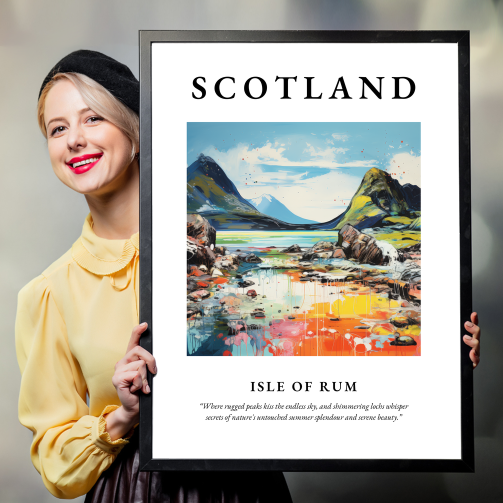 Person holding a poster of Isle of Rum
