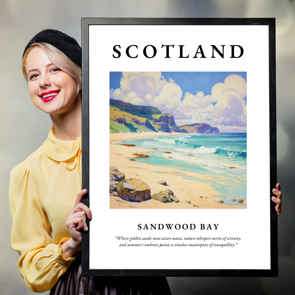 Person holding a poster of Sandwood Bay
